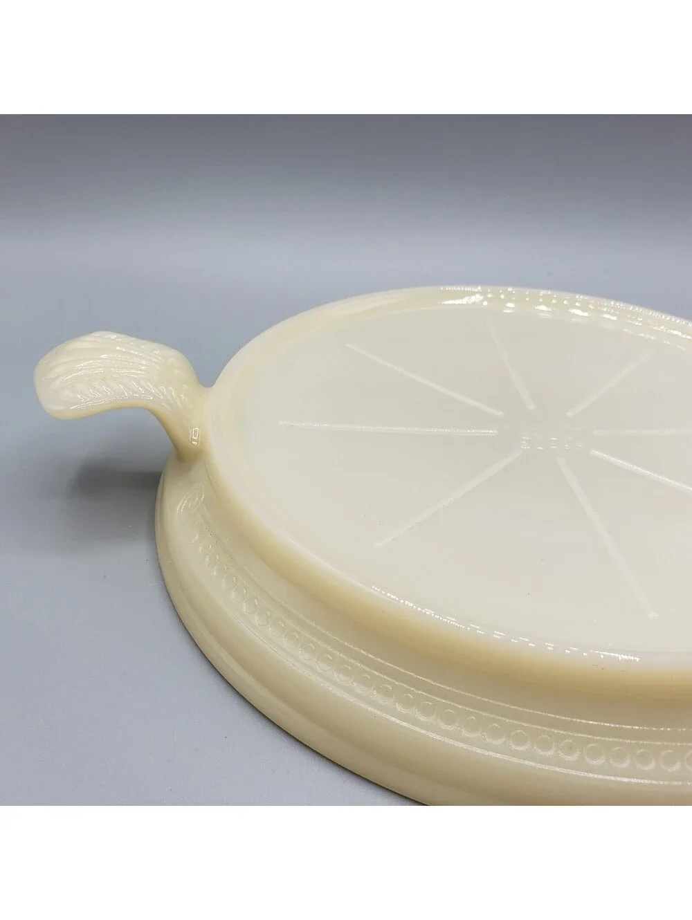 Vintage Fire King Custard Glass Trivet Hot Casserole Stand Ivory Handles 1950's